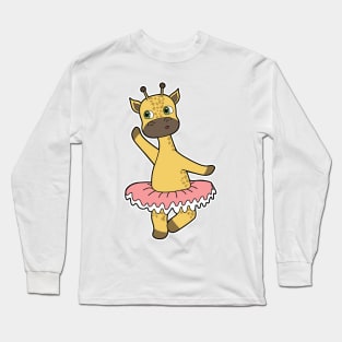 Giraffe as Ballerina at Ballet with Skirt Long Sleeve T-Shirt